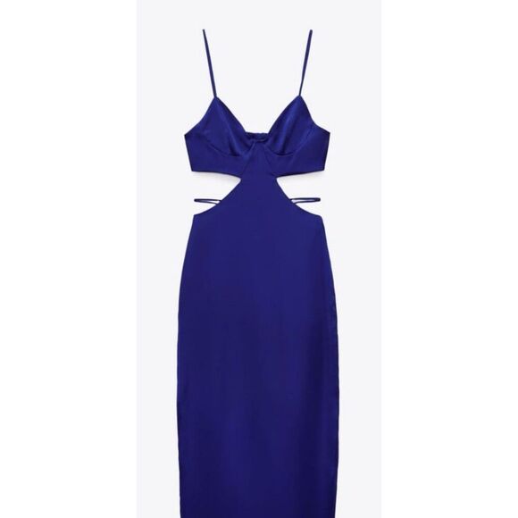 NWT ZARA SATIN EFFECT CUT OUT DRESS blue/purple , Lrg E49 $68 - Picture 2 of 10